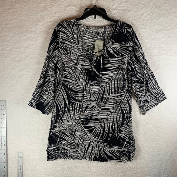 J Valdi Women's Black/White Tropical Print Lace-Up Tunic Swim Cover Up Size M NW - Picture 1 of 9